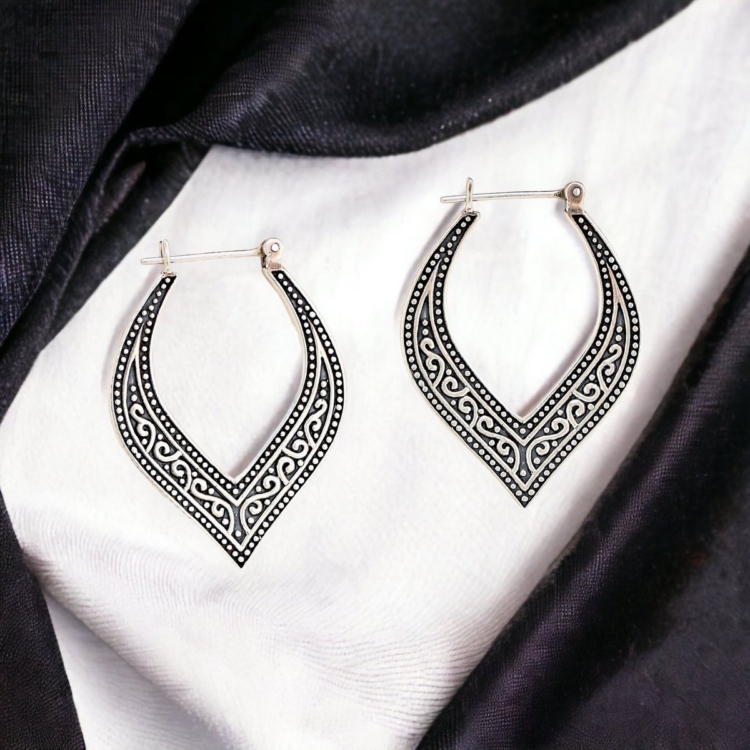 Casablanca Oriental Hoop Earrings - 925 Sterling Silver Ornament Earrings - Image 6