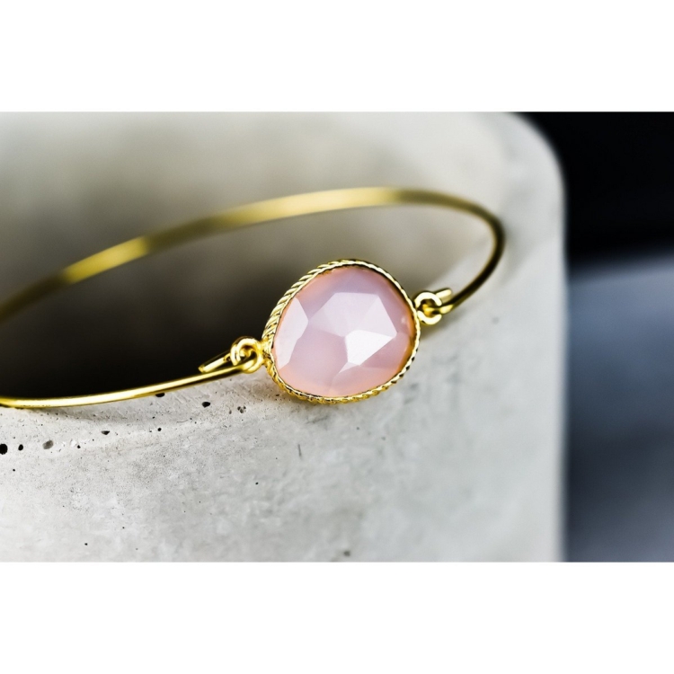 Rose Quartz Bangle - Gold Plated Gemstone Jewelry - Image 3