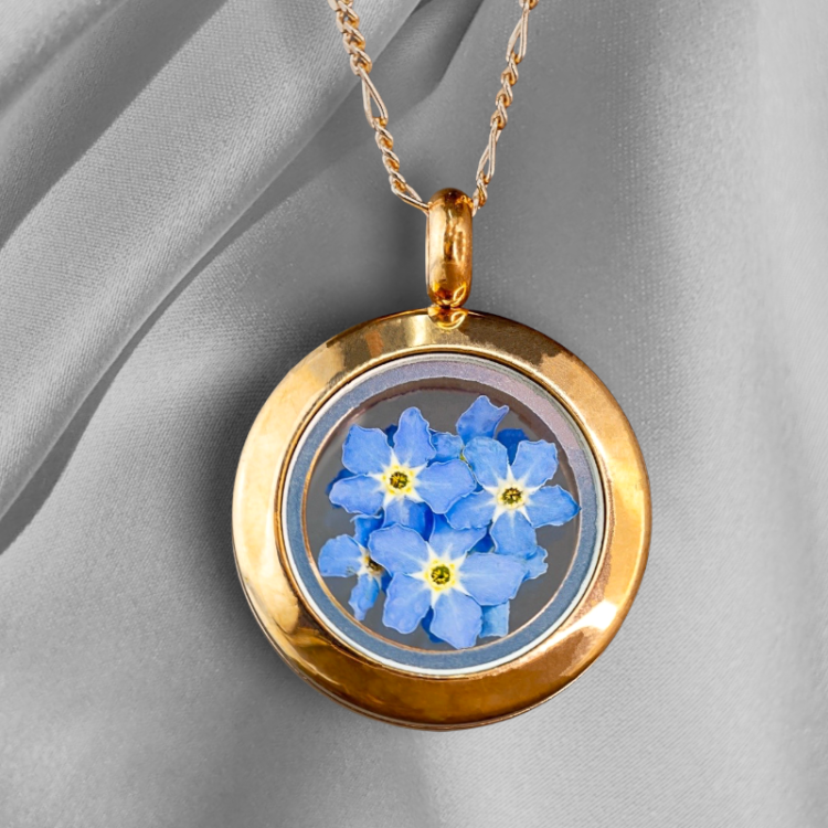 Rose Gold Plated Forget-Me-Not Medallion - 925 Sterling Gold Plated Necklace with Real Flowers - Image 6