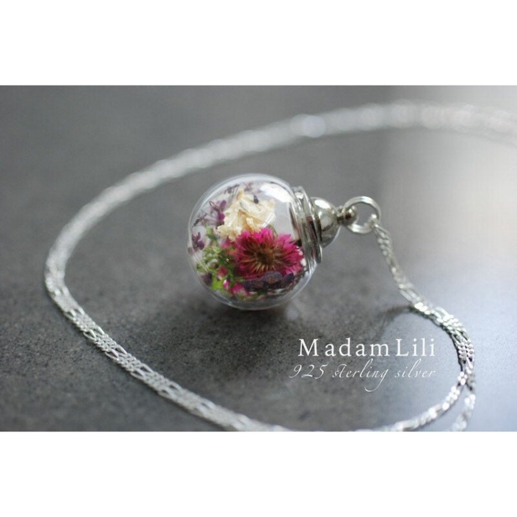 Floral Glass Ball Pendant with Real Flowers - Image 2