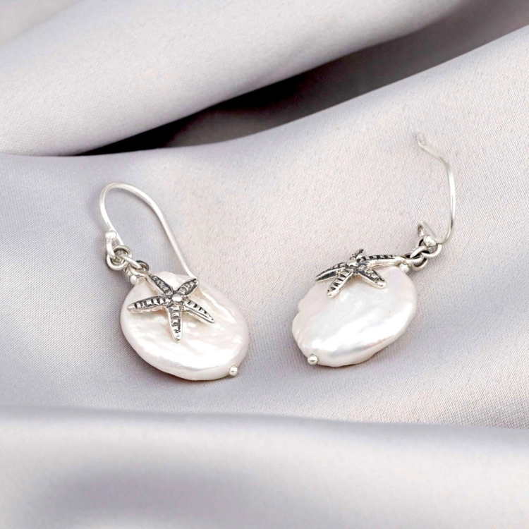 Starfish mother-of-pearl earrings - 925 sterling silver - natural jewelry - Image 3