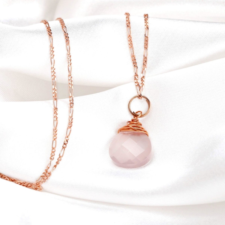 Rose Quartz Drop Necklace 925 Sterling Rose Gold Plated Pink Gemstone Aura Necklace - Image 6