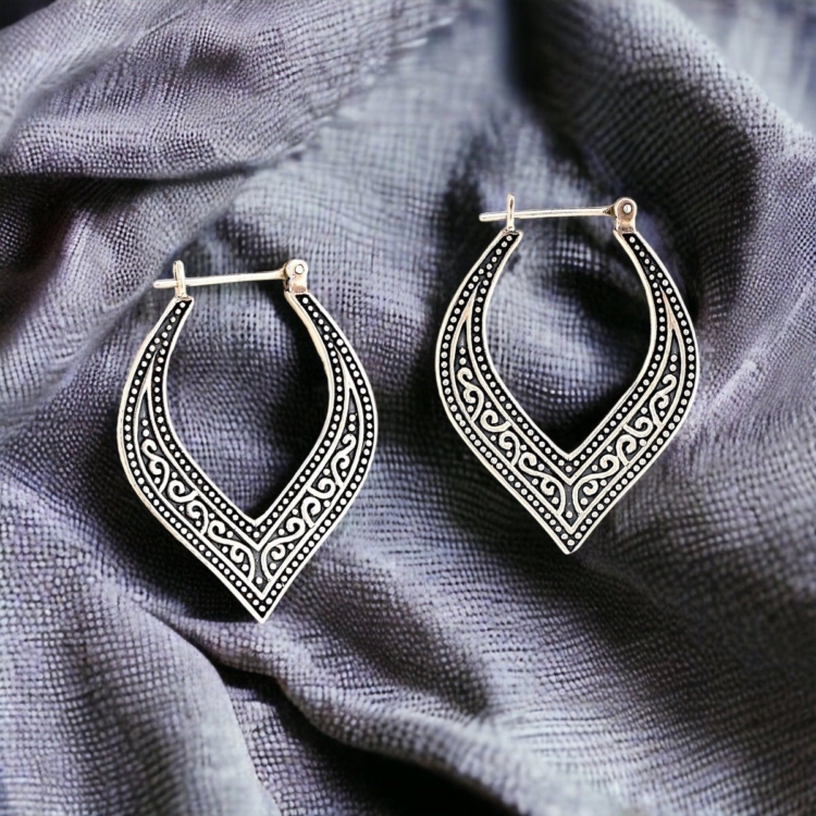 Casablanca Oriental Hoop Earrings - 925 Sterling Silver Ornament Earrings - Image 5