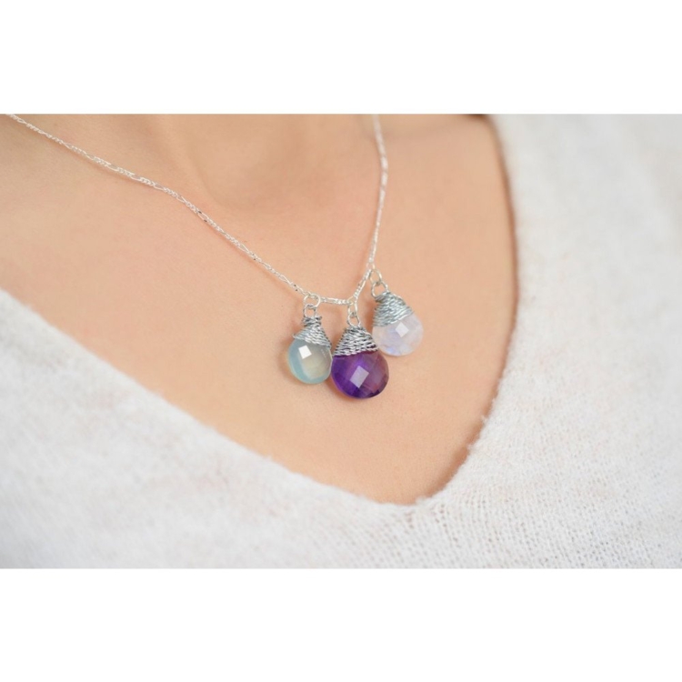 Gemstone necklace with aquamarine moonstone and amethyst - Image 3