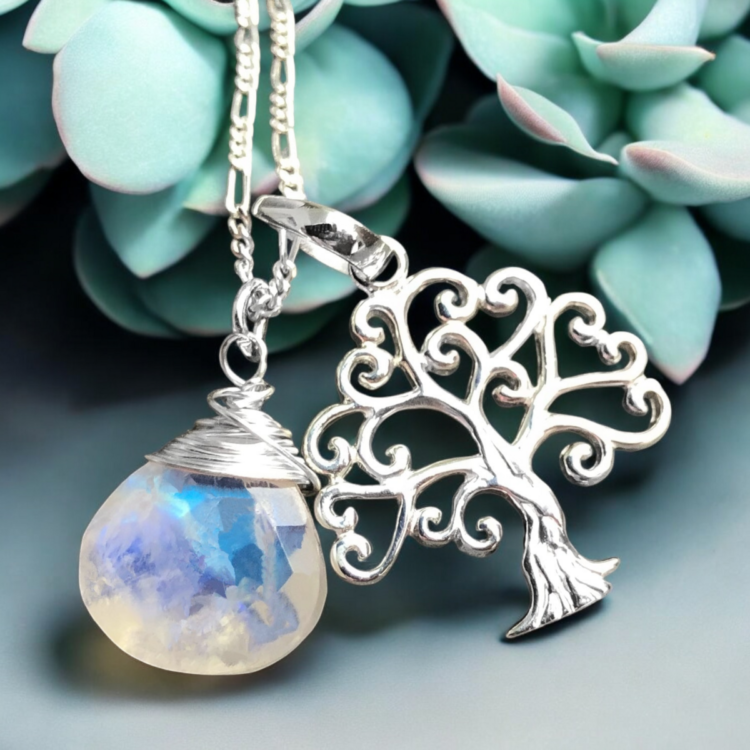 Tree of Life & Moonstone Gemstone Necklace