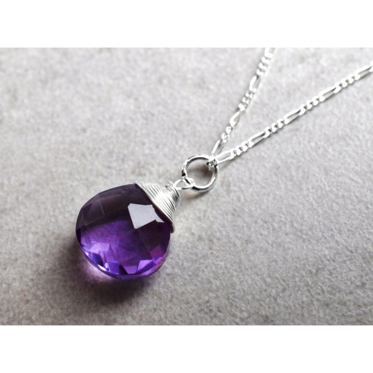 Amethyst Teardrop Pendant Necklace - 925 Sterling Silver - Image 8