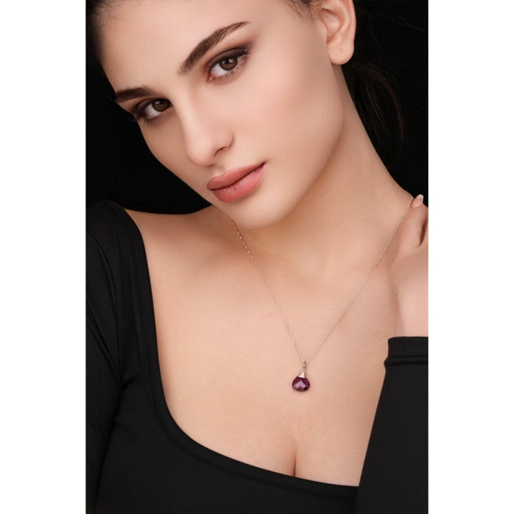 Amethyst Teardrop Pendant Necklace - 925 Sterling Silver - Image 9