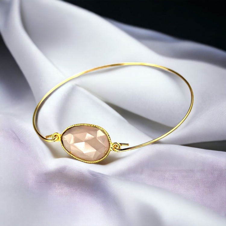 Rose Quartz Bangle - Gold Plated Gemstone Jewelry - Image 4