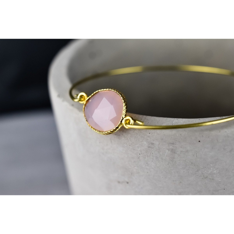 Rose Quartz Bangle - Gold Plated Gemstone Jewelry - Image 6