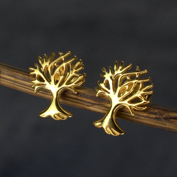 Tree of Life Mini Stud Earrings - 925 Sterling Gold Plated