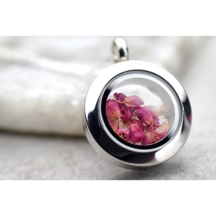 Heather Flower Mini Locket - 925 Sterling Silver Chain - Image 2