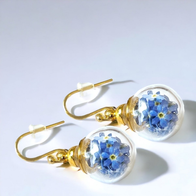 Handmade forget-me-not ball earrings - Image 4