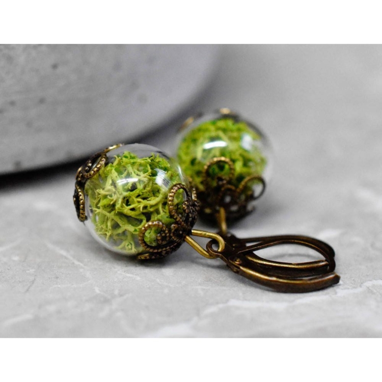 Real Moss Earrings - Green Iceland Moss Plant Earrings - Image 5