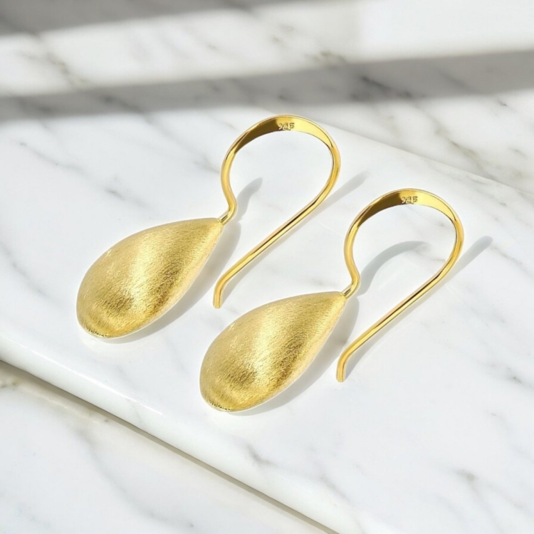 925 Sterling Silver Drop Earrings – Matt 18K Gold Plated - Image 5