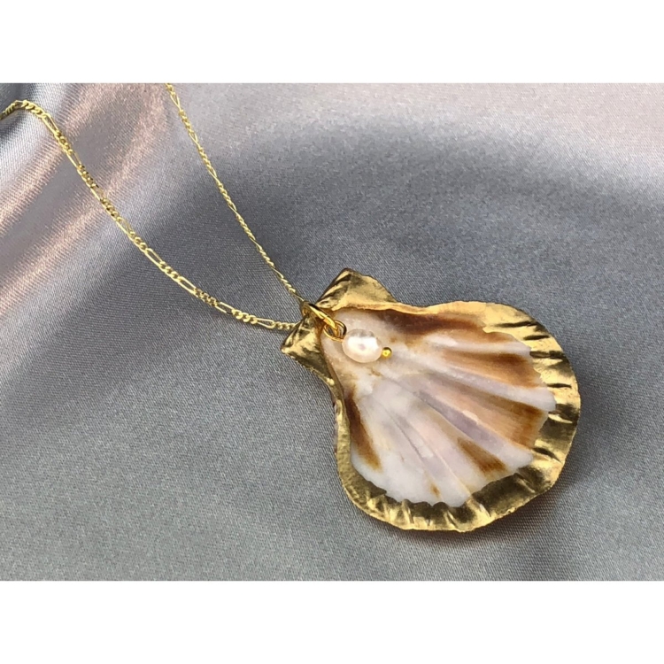 Gold-plated 925 sterling silver necklace with real shell pendant and freshwater pearl for the perfect summer look - Image 4