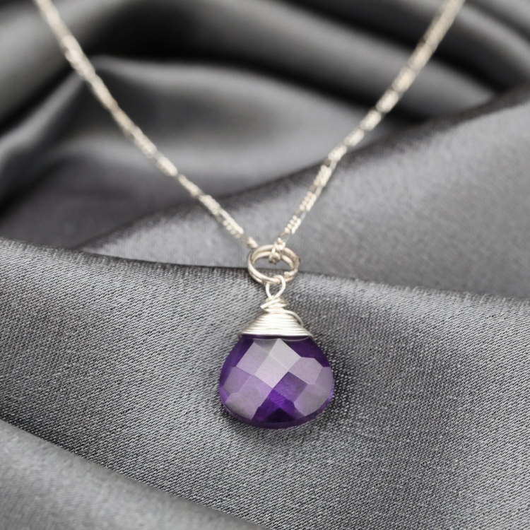 Amethyst Teardrop Pendant Necklace - 925 Sterling Silver - Image 6