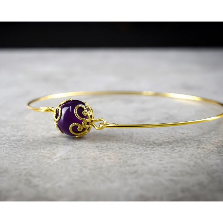 Amethyst Gold Bracelet - Gold Plated Minimalist Gemstone Aura Jewelry - Image 6