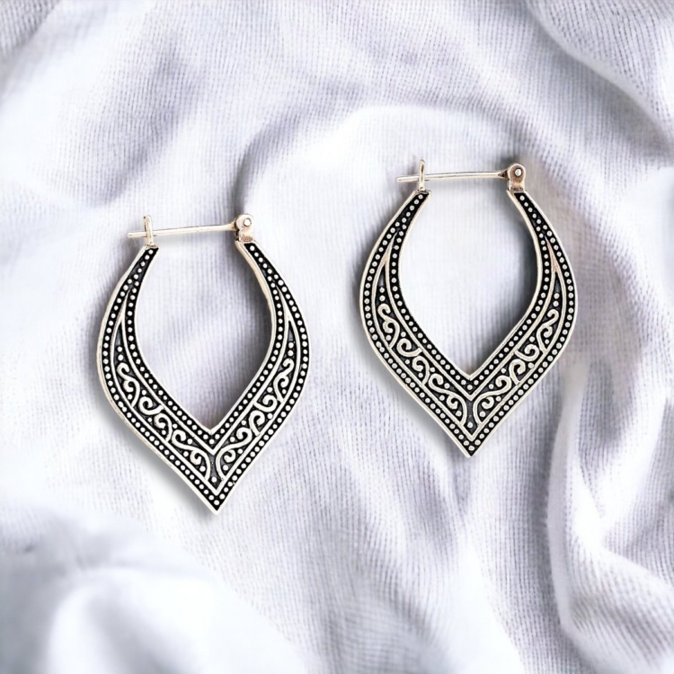 Casablanca Oriental Hoop Earrings - 925 Sterling Silver Ornament Earrings - Image 7