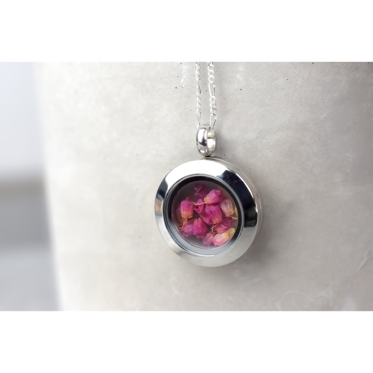 Heather Flower Mini Locket - 925 Sterling Silver Chain - Image 9