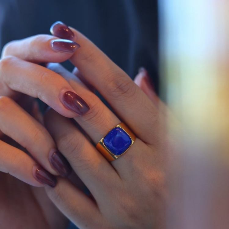 Bold Look Square Gem Ring - Genuine Lapis Lazuli - adjustable