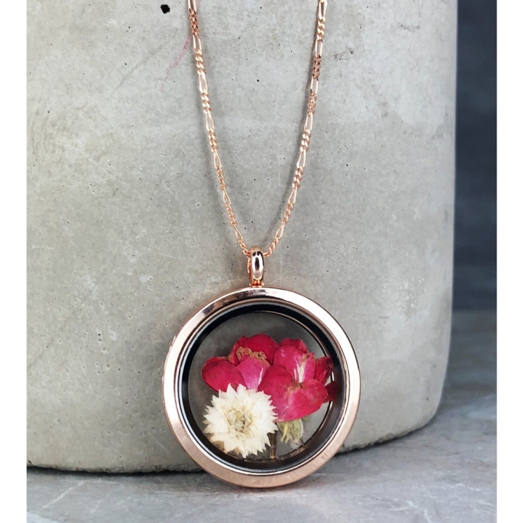 Real Rose and Chrysanthemum 925 Sterling Rose Gold Plated Locket Necklace - Image 6