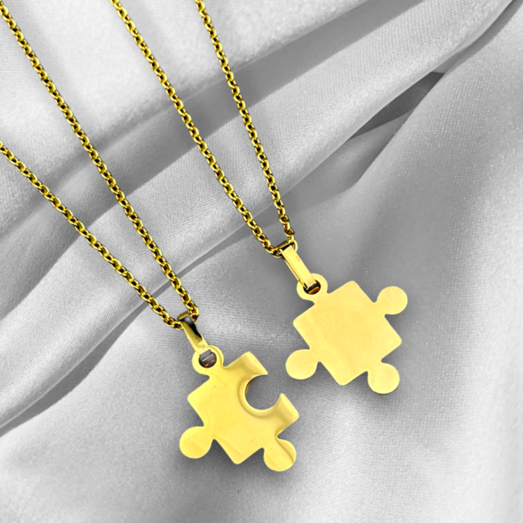 Gold-plated puzzle necklace in a double pack - friendship necklaces