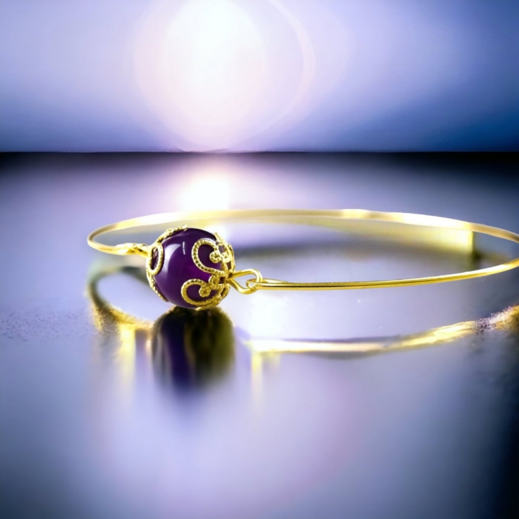 Amethyst Gold Bracelet - Gold Plated Minimalist Gemstone Aura Jewelry - Image 2