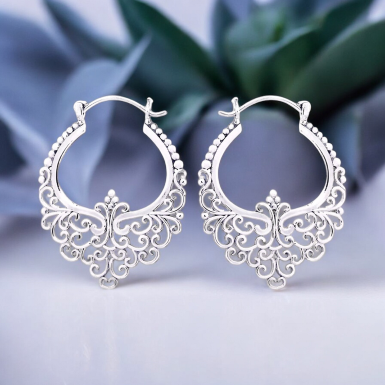 Good Karma Silver Pointed Creoles - 925 Sterling Boheme Style Earrings