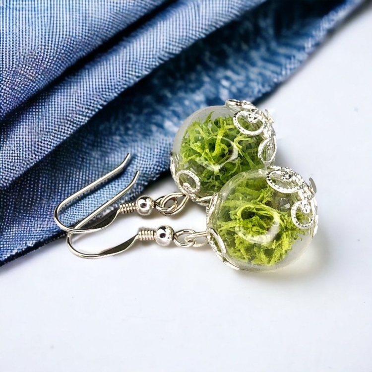 Real Moss Earrings - 925 Sterling Silver Jewelry - Botanical Terrarium Earrings - Image 3